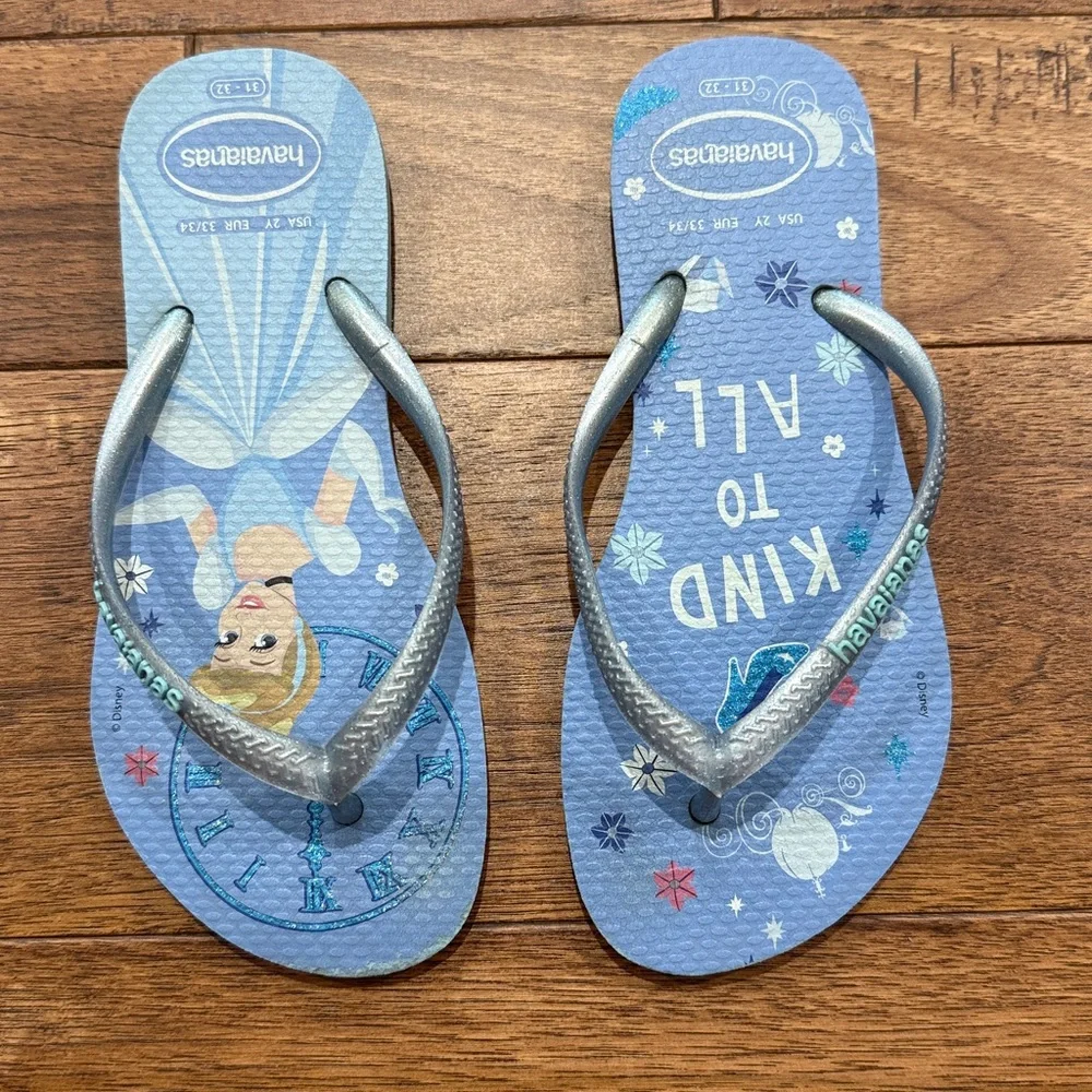Havaianas Girls Kids Cinderella KIND TO ALL Slim Flip Flops - Size USA 2Y
